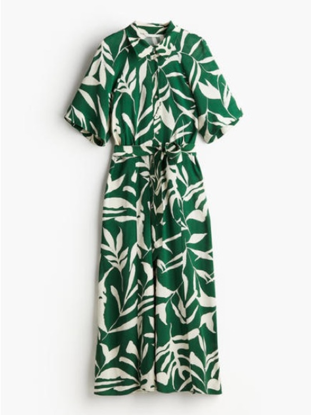 Green Leaf-Print Midi Shirt Dress 4X